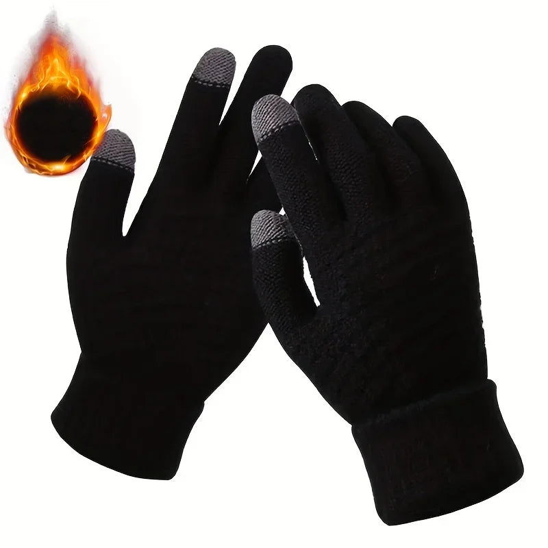 Men's and Women's Winter New Minimalist Knitted Gloves with Mobile Touch Screen Operation Thick and Warm Outdoor Gloves