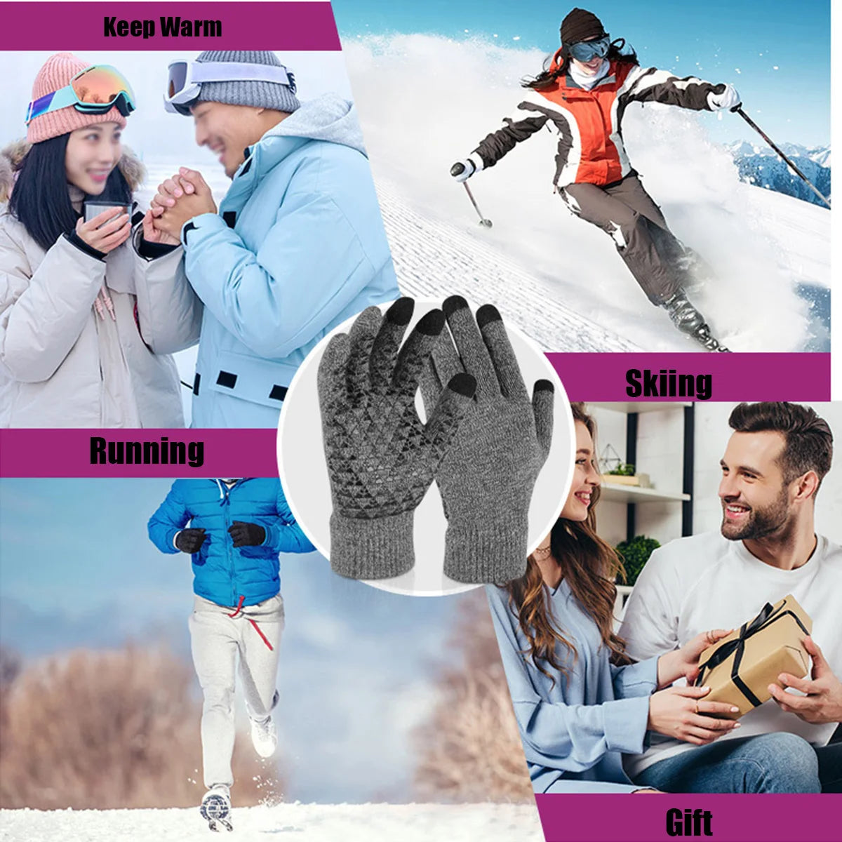 Rękawiczki Dotykowe Zimowe - Welurowe z Antypoślizgową Dłonią