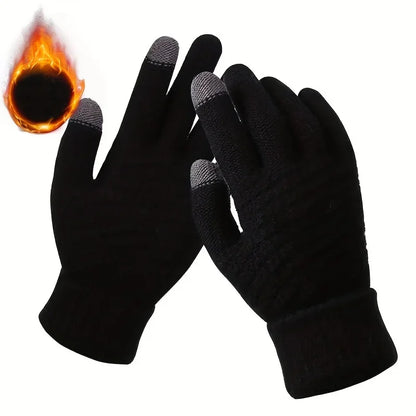 Men's and Women's Winter New Minimalist Knitted Gloves with Mobile Touch Screen Operation Thick and Warm Outdoor Gloves