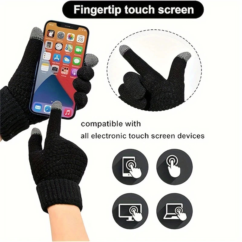 Men's and Women's Winter New Minimalist Knitted Gloves with Mobile Touch Screen Operation Thick and Warm Outdoor Gloves