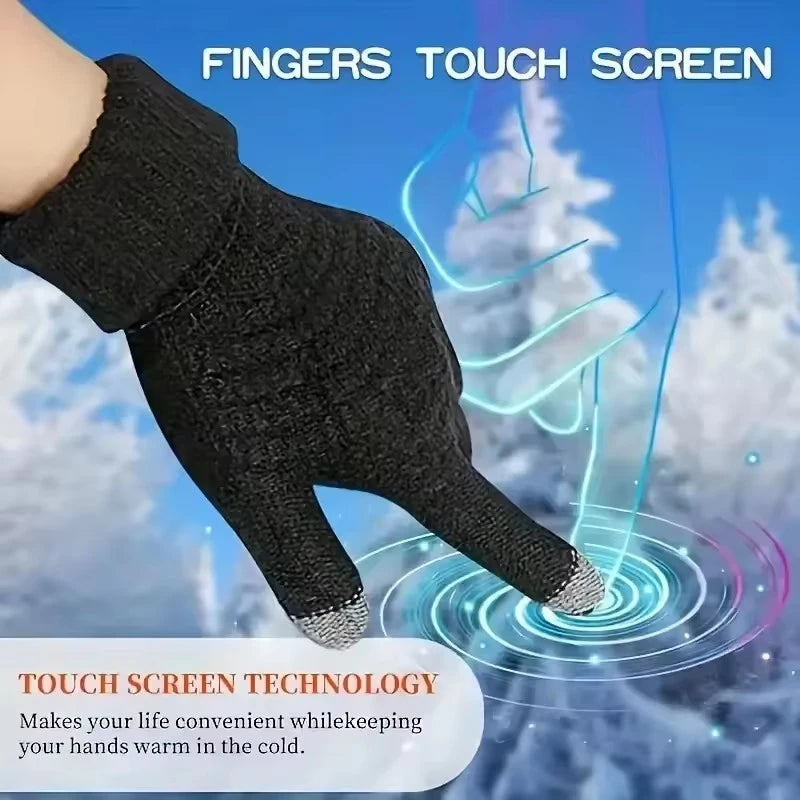 Men's and Women's Winter New Minimalist Knitted Gloves with Mobile Touch Screen Operation Thick and Warm Outdoor Gloves