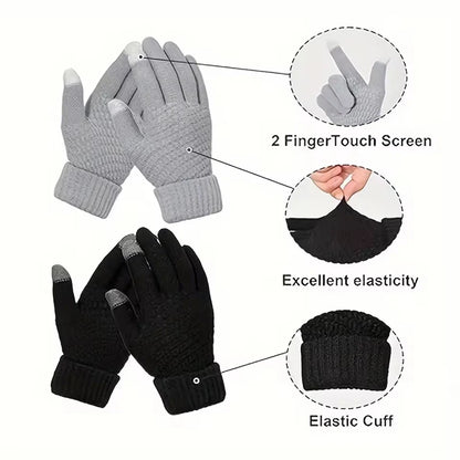 Men's and Women's Winter New Minimalist Knitted Gloves with Mobile Touch Screen Operation Thick and Warm Outdoor Gloves