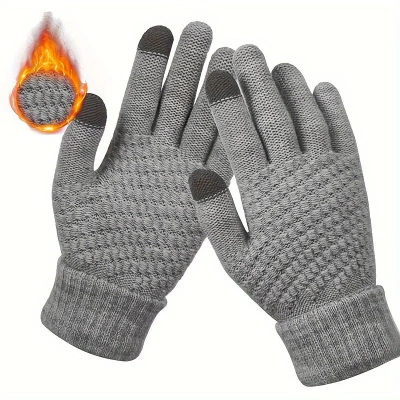 Men's and Women's Winter New Minimalist Knitted Gloves with Mobile Touch Screen Operation Thick and Warm Outdoor Gloves