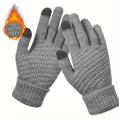 Men's and Women's Winter New Minimalist Knitted Gloves with Mobile Touch Screen Operation Thick and Warm Outdoor Gloves
