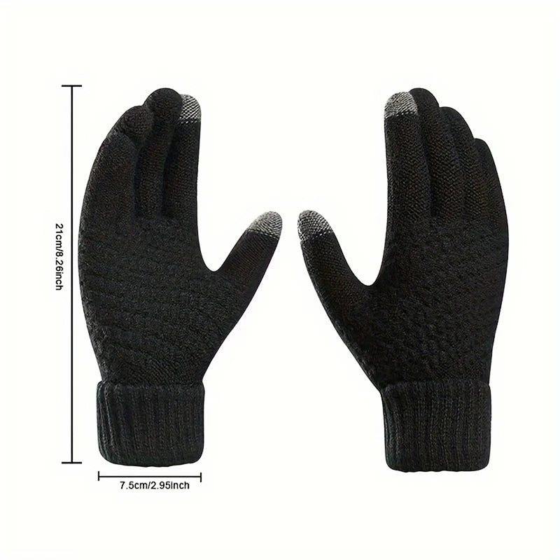 Men's and Women's Winter New Minimalist Knitted Gloves with Mobile Touch Screen Operation Thick and Warm Outdoor Gloves